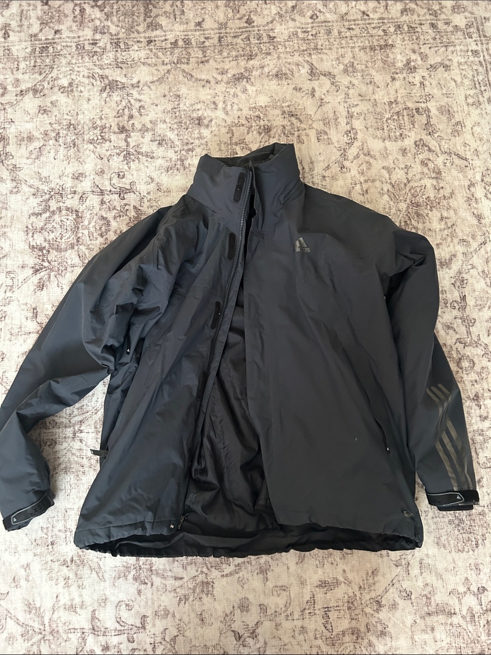 Adidas Men's Dark Gray Waterproof Ski Jacket with Reflective Stripes